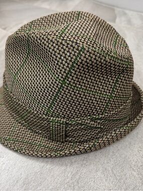 Knox Vintage Green Beige Knit Cream Satin-Lined Fedora with Black band